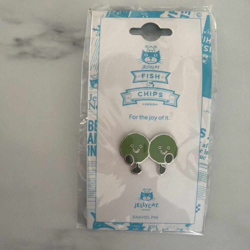 Jellycat London Selfridges Exclusive Fish & Chips Peggy Mushy Peas Pin NEW